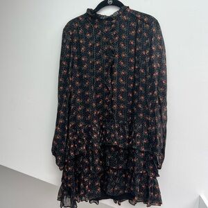 Zara sz L floral long sleeve tunic / minidress w/ dropped waist & tiered skirt
